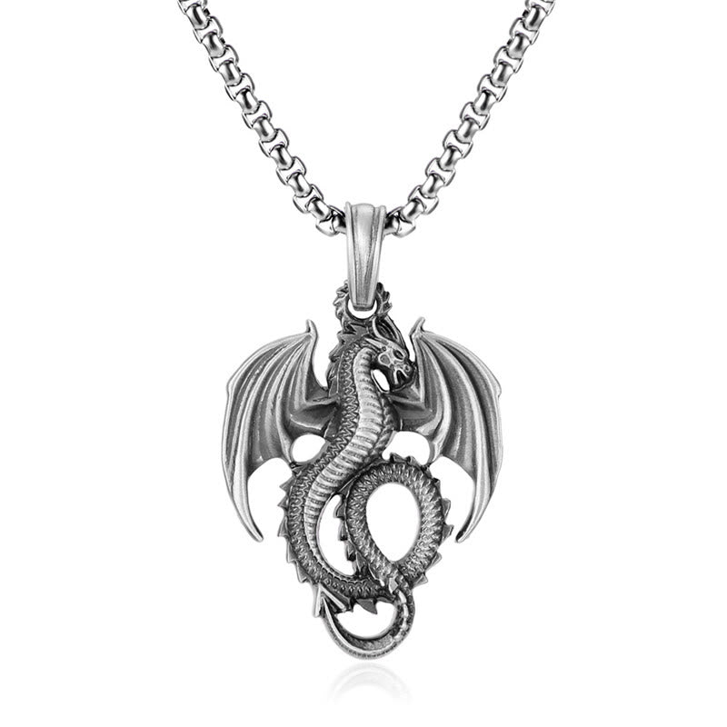 Collana con ciondolo Buddha Stones Pure Tin Dragon Luck Success - Ciondolo drago e catena comune - image 2