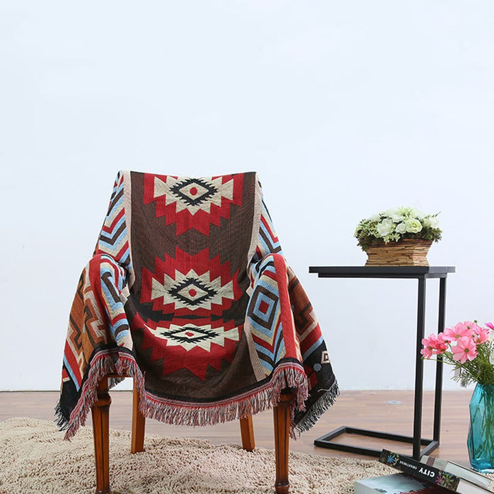 Coperta artigianale tinta a mano con motivo geometrico tibetano Buddha Stones