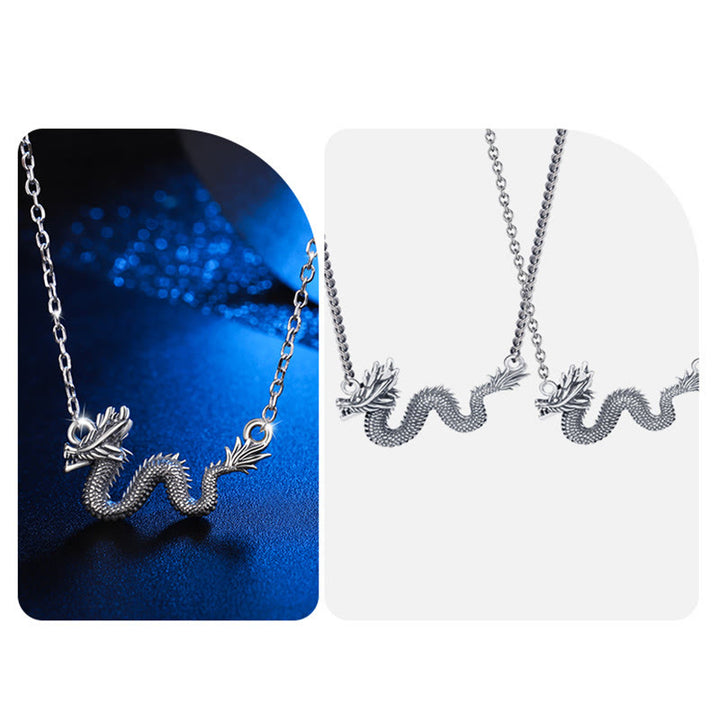 Collana con ciondolo a forma di catena di protezione del drago di buon auspicio dell'anno del drago in argento sterling 925 Buddha Stones