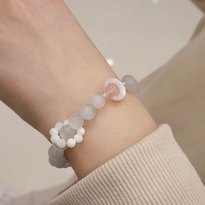 Braccialetto di Buddha Stones in argento sterling 925 con ametista naturale, acquamarina, cristallo rosa, occhio di gatto, guarigione, luna crescente