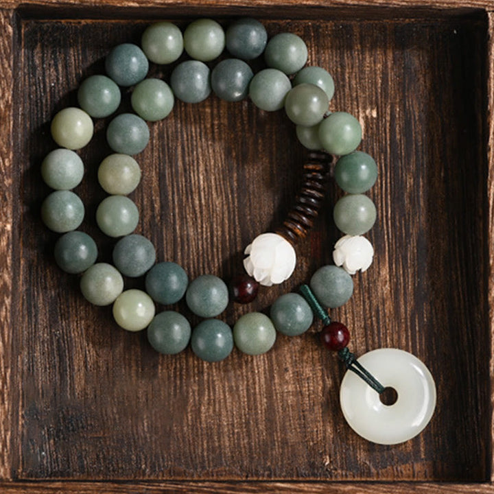 Braccialetto doppio giro Buddha Stones Cyan Bodhi Seed Lotus Jade Peace Buckle Wisdom