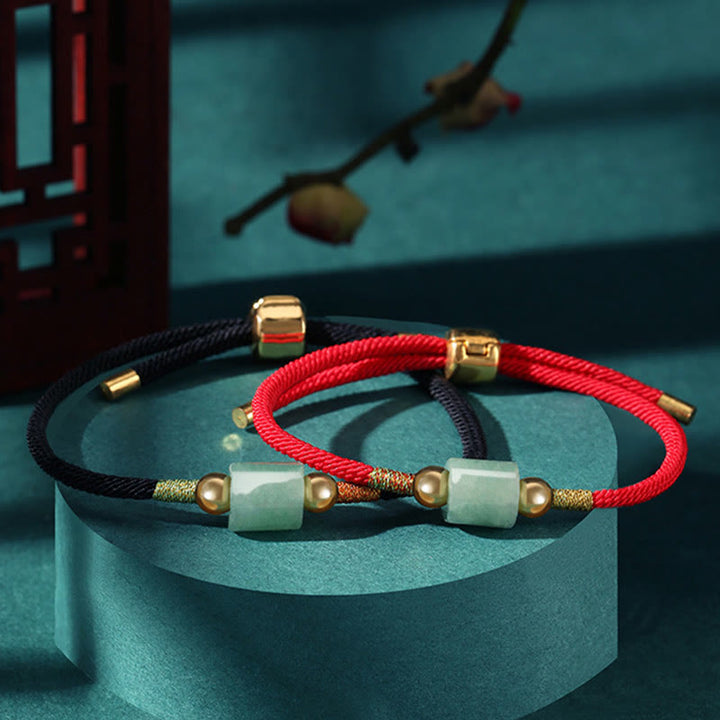 Braccialetto in corda intrecciata con protezione dalla fortuna in malachite, fatto a mano in Tibet, con Buddha Stones verde e pietra rossa