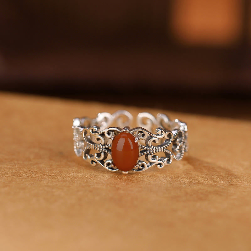 Buddha Stones 925 Sterling Silver Vintage Red Agate Self-acceptance Calm