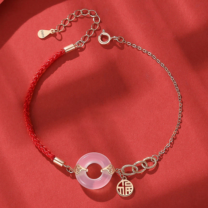 Braccialetto dell'armonia del carattere Fu in calcedonio con fibbia della pace in argento sterling 925 Buddha Stones