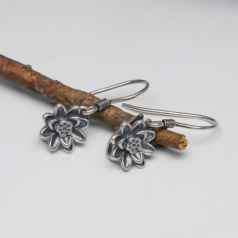 Orecchini Buddha Stones 925 Sterling Silver Lotus Flower Enlightenment