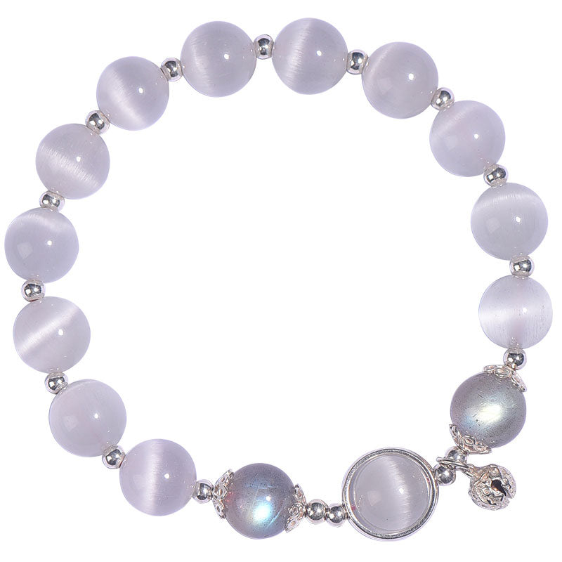 Braccialetto di supporto dell'amore con pietra di luna e occhio di gatto in argento sterling 925 Buddha Stones