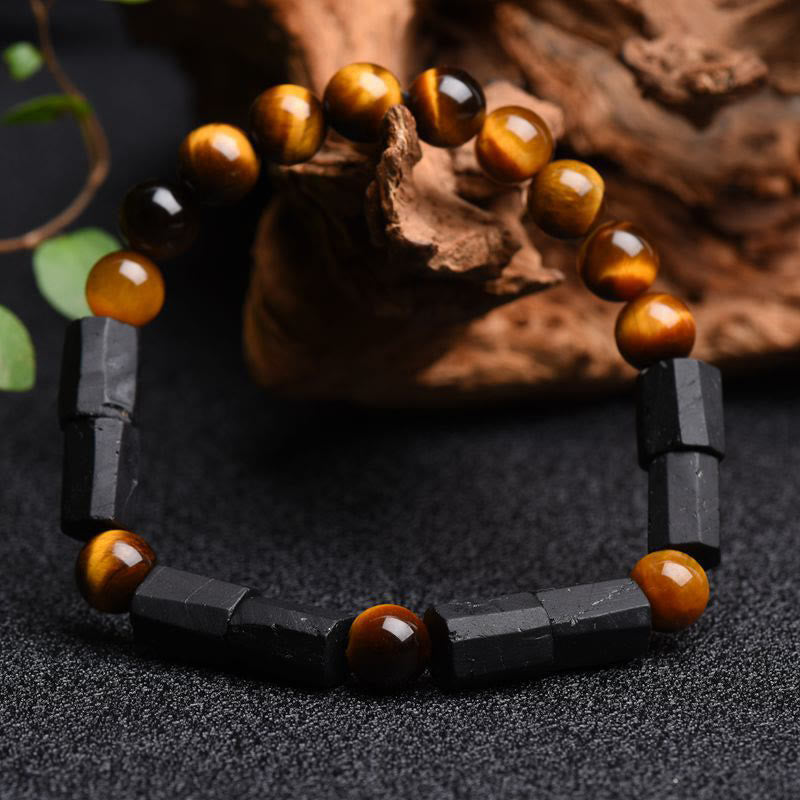 Braccialetto positivo in occhio di tigre con tormalina nera naturale Buddha Stones