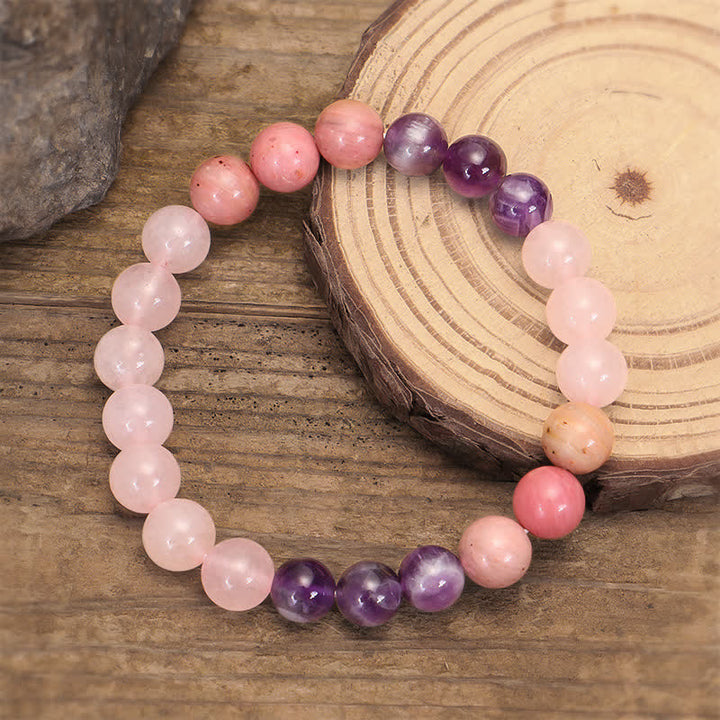 Buddha Stones 108 Mala Beads Ametista Quarzo Rosa Braccialetto con Nappa di Guarigione Spirituale