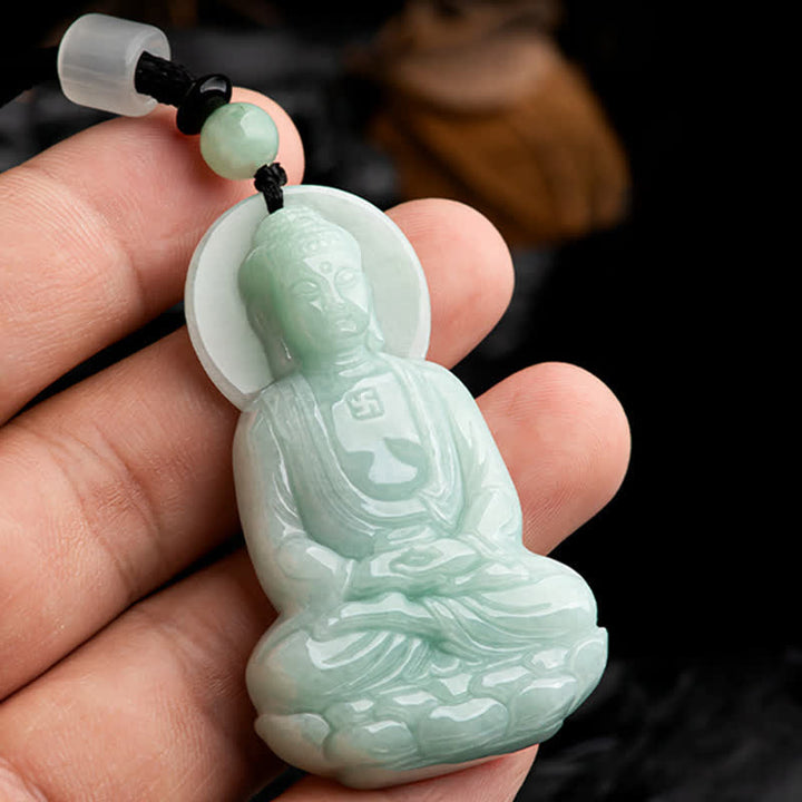 Buddha Stones Amitabha Buddha Amuleto di Giada Collana di Corda della Compassione