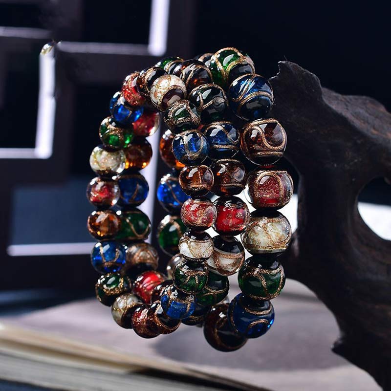 Braccialetto della fortuna con perline di vetro colorate Liuli Buddha Stones