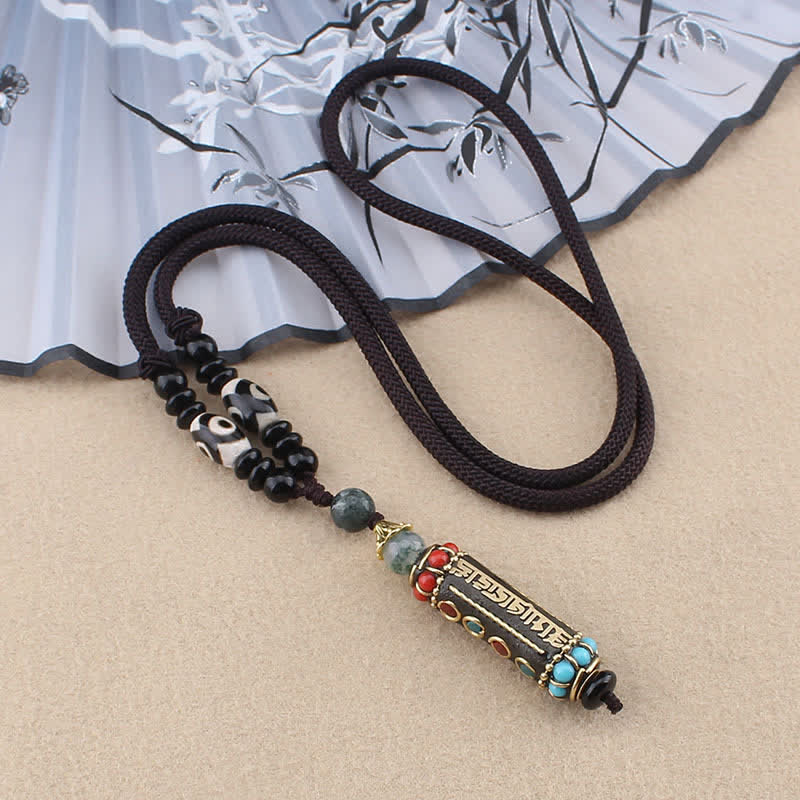 Ciondolo per collana in legno di wenge con Buddha Stones tibetano Om Mani Padme Hum Dzi - Corda Om Mani Padme Hum - image 8