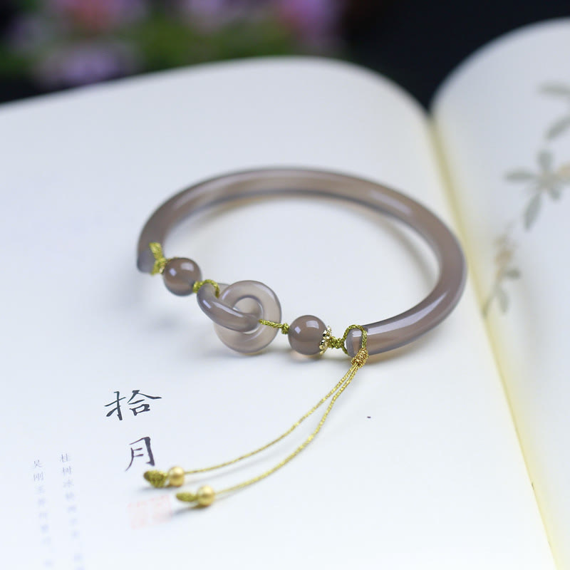 Braccialetto con fibbia a doppia pace in agata grigia naturale Buddha Stones