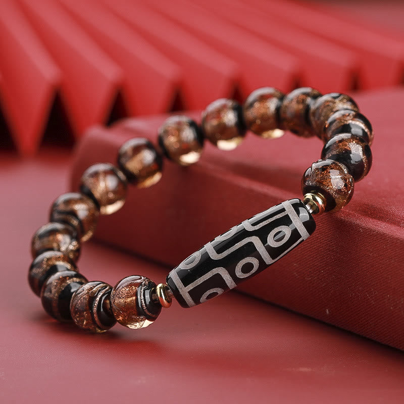 Buddha Stones Perlina Dzi tibetana a nove occhi Perlina Dzi a tre occhi Perlina di vetro Liuli Braccialetto della ricchezza