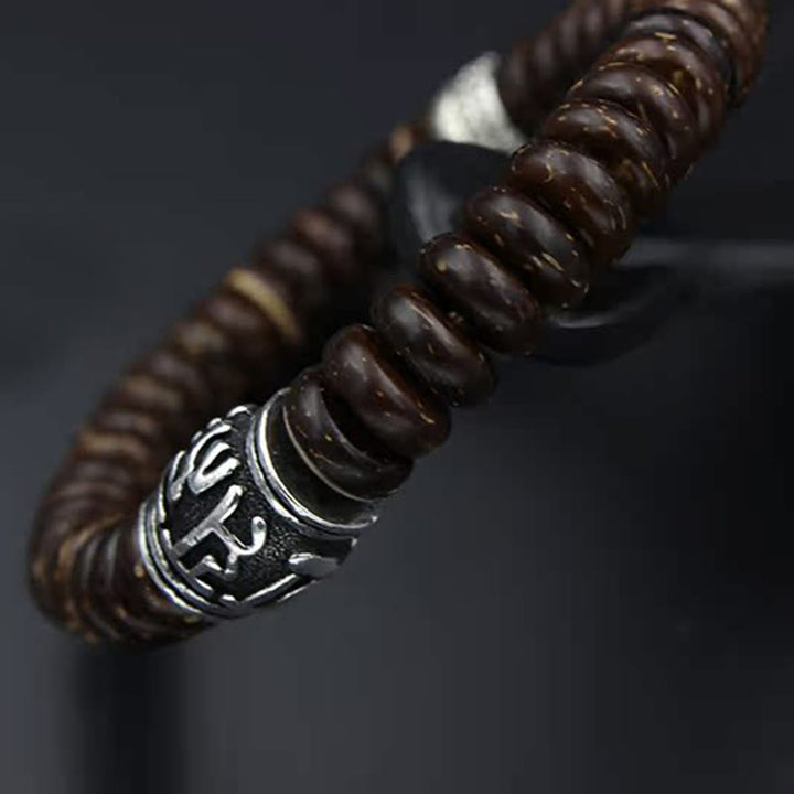Braccialetto positivo Buddha Stones Natural Tibetan Coconut Shell Om Mani Padme Hum