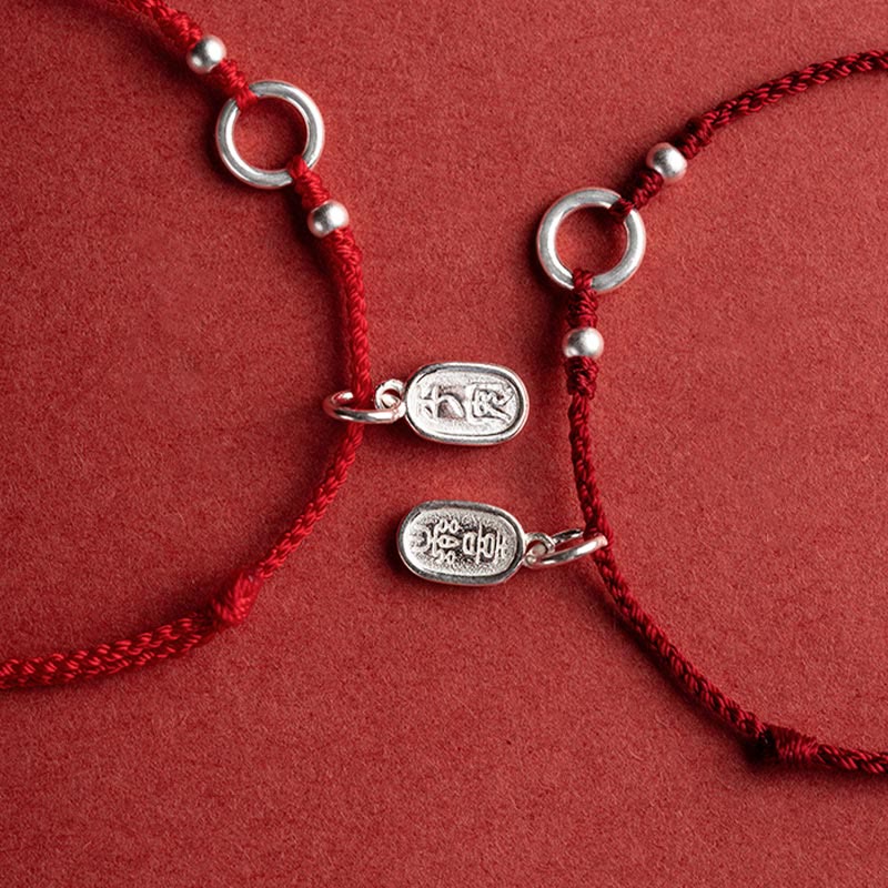 Braccialetto in corda rossa con fibbia in argento sterling 925 Buddha Stones Lucky Fortune Peace Joy Lotus Peace