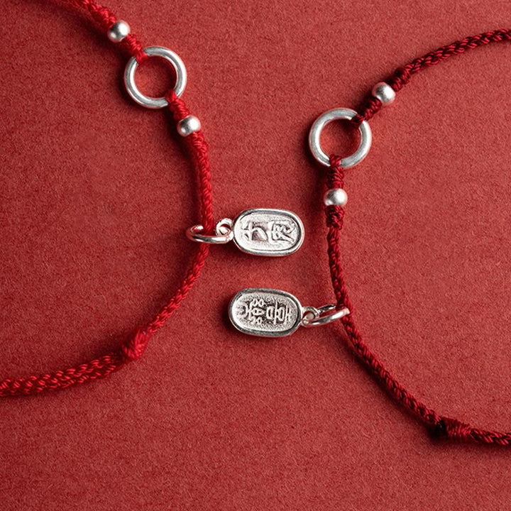 Braccialetto in corda rossa con fibbia in argento sterling 925 Buddha Stones Lucky Fortune Peace Joy Lotus Peace