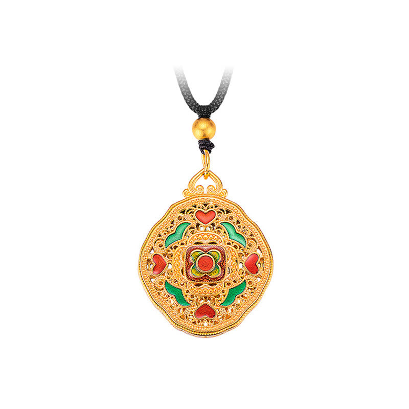 Collana con ciondolo Buddha Stones Flower Love Heart Rame Wealth