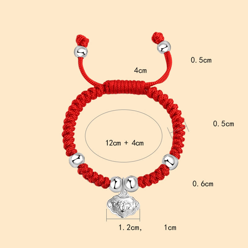 Buddha Stones 925 Sterling Silver Fatto a Mano Fu Carattere Portafortuna Sacchetto di Soldi Cinese Lucchetto Ciondolo Campana Loto Moneta di Rame King Kong Nodo Braccialetto Intrecciato per Bambini