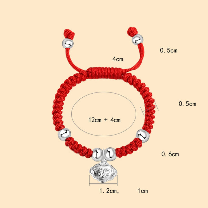 Buddha Stones 925 Sterling Silver Fatto a Mano Fu Carattere Portafortuna Sacchetto di Soldi Cinese Lucchetto Ciondolo Campana Loto Moneta di Rame King Kong Nodo Braccialetto Intrecciato per Bambini