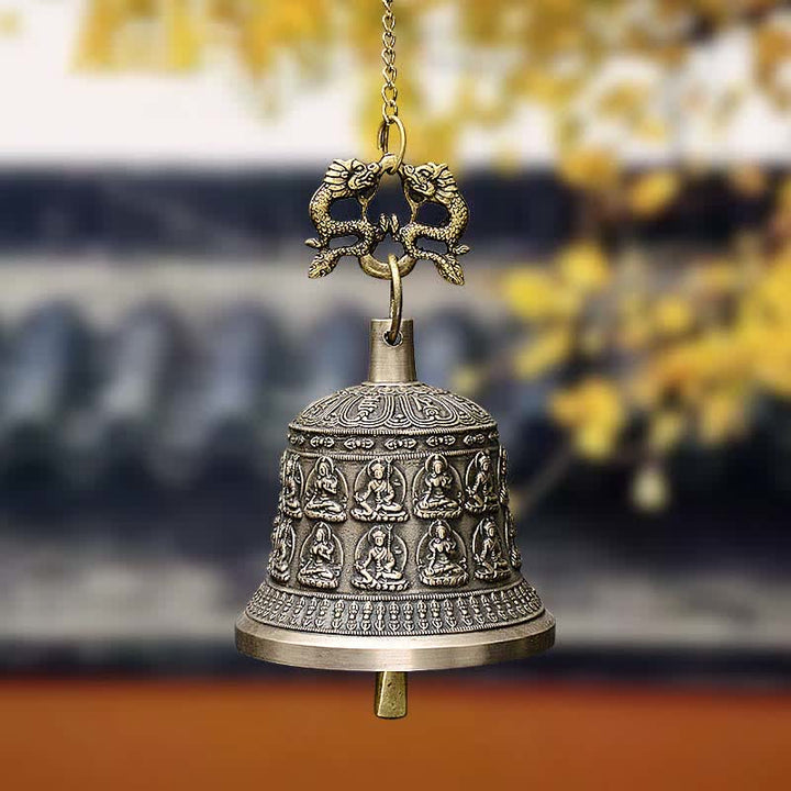 Campanello a vento con drago e Buddha inciso tibetano, decorazione da appendere alla parete in rame - 15,5*20,5 CM - image 0