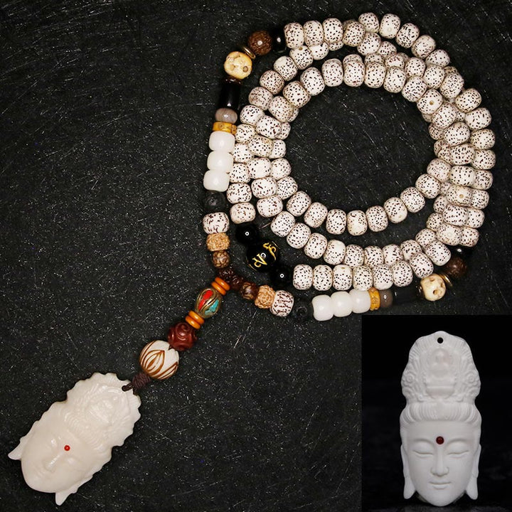 Buddha Stones 108 Perle di Mala Semi di Bodhi Osso di Yak Avalokitesvara Fortunato Pixiu Guan Gong Buddha Demone Pace Bracciale con nappa