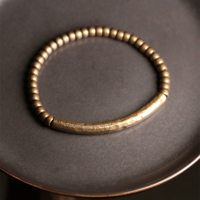 Braccialetto di perline di ottone e rame con design semplice Buddha Stones, fortuna e ricchezza