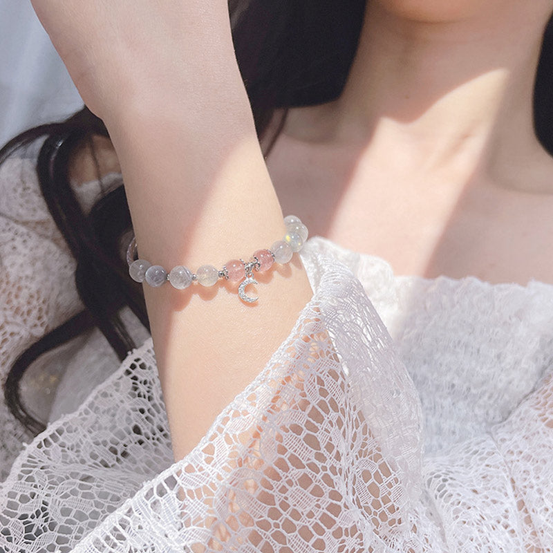 Buddha Stones Braccialetto portafortuna con pietra di luna e quarzo fragola - image 2