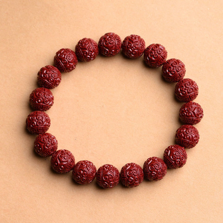 Braccialetto di benedizione del loto con motivo a fregi in cinabro naturale Om Mani Padme Hum Buddha Stones