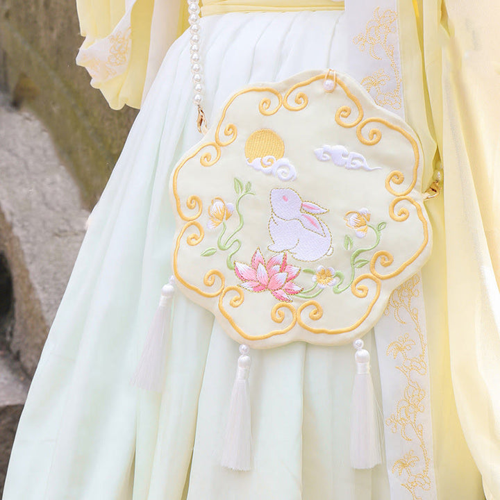 Buddha Stones Fortuna Ricamo Loto Koi Pesce Coniglio Fiore Borsa Hanfu Borsa a Tracolla Borsa a Tracolla - Coniglio fiore giallo - image 21