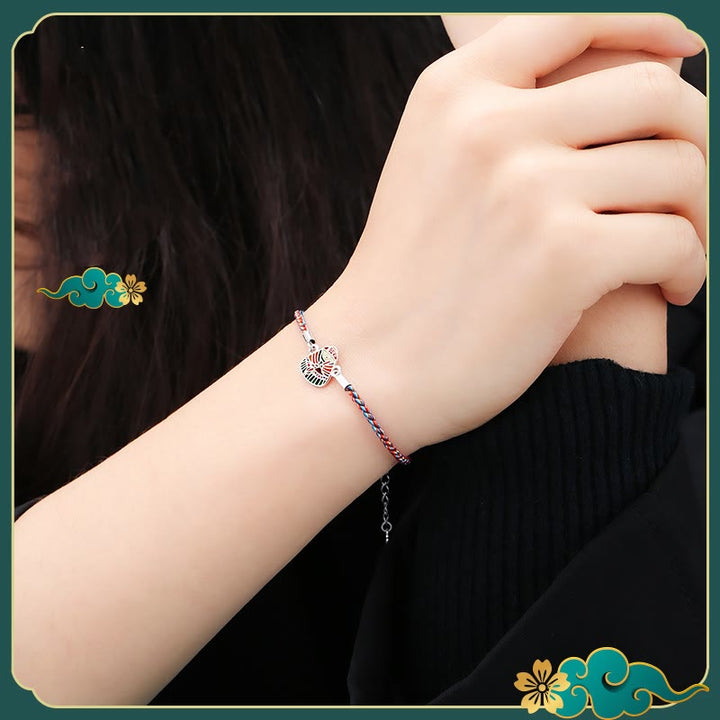Braccialetto artigianale multicolore con motivo Zongzi in argento sterling 925 Buddha Stones