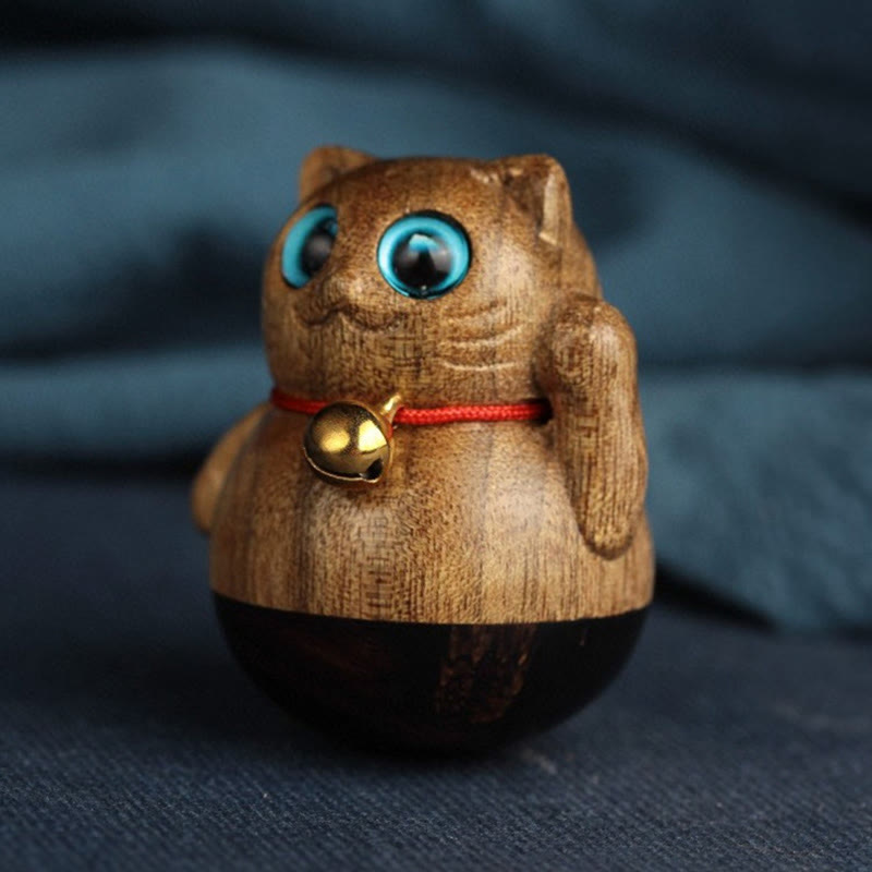 Buddha Stones Mini Gatto Fortunato Gattino Phoebe Zhennan Decorazione di Benedizione del Legno - image 17