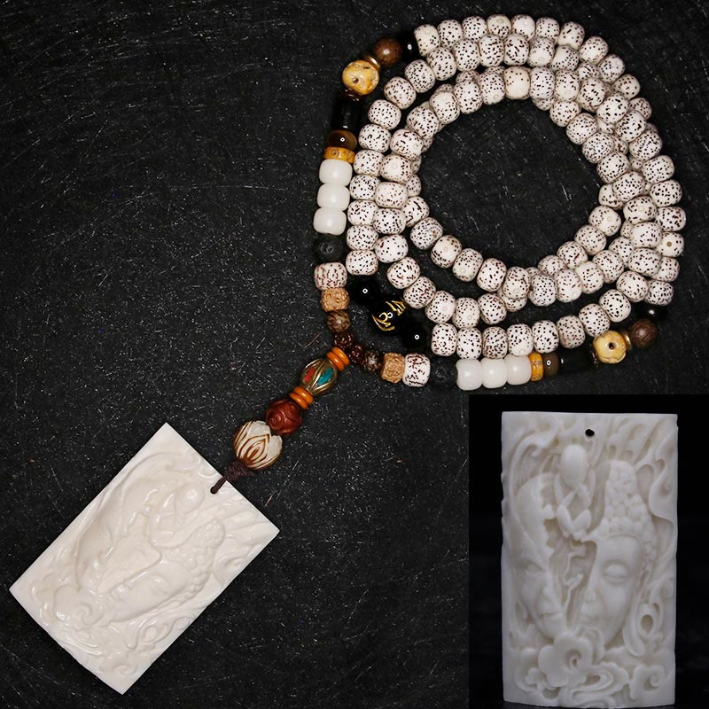 Buddha Stones 108 Perle di Mala Semi di Bodhi Osso di Yak Avalokitesvara Fortunato Pixiu Guan Gong Buddha Demone Pace Bracciale con nappa