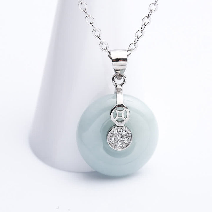 Collana con ciondolo portafortuna in giada con fibbia della pace in argento sterling 925 Buddha Stones