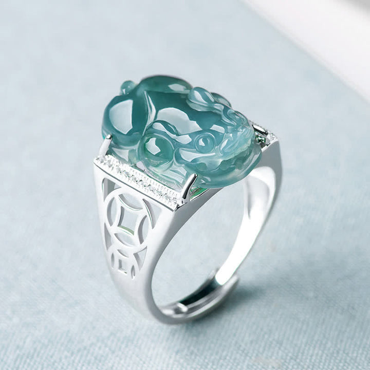 Anello di fortuna in argento sterling 925 Buddha Stones, Fengshui, ricchezza, prosperità, giada PiXiu