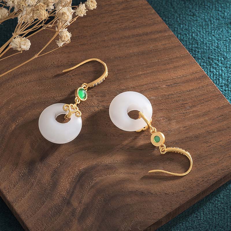 Orecchini pendenti di benedizione in giada bianca FengShui