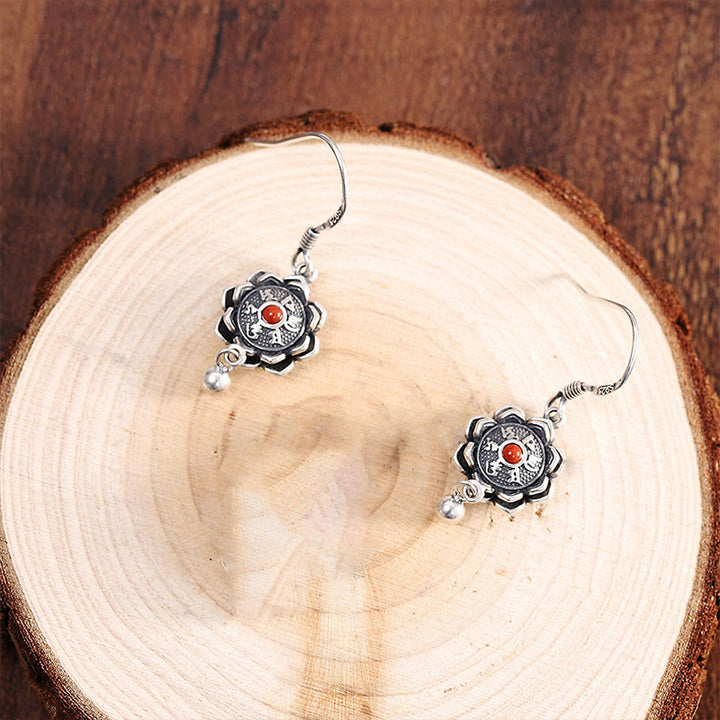 Buddha Stones 925 Sterling Silver Om Mani Padme Hum Lotus Peace Collana Ciondolo Orecchini