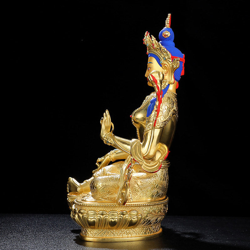 Decorazione statua in rame placcato oro Bodhisattva Tara verde protezione