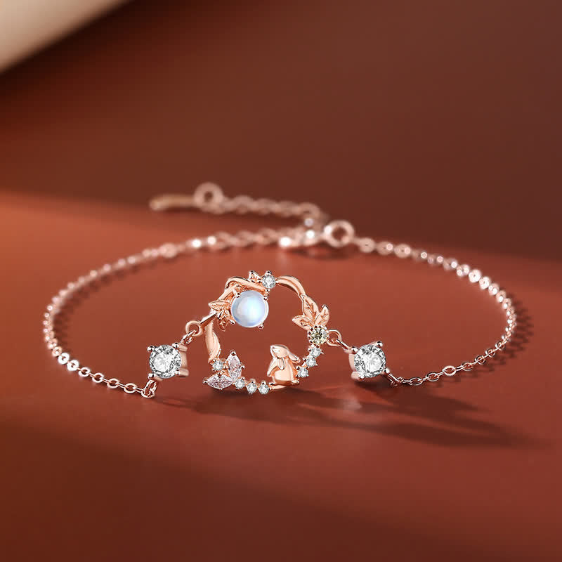 Collana con ciondolo e orecchini in argento sterling 925 con motivo a fiori di pietra lunare dell'anno del coniglio - Braccialetto - Oro rosa - image 5