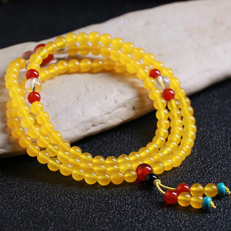 Braccialetto dell'armonia Buddha Stones 108 Mala Beads in calcedonio giallo