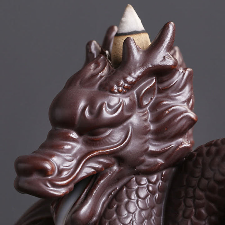 Decorazione bruciatore di incenso in ceramica con motivo a drago