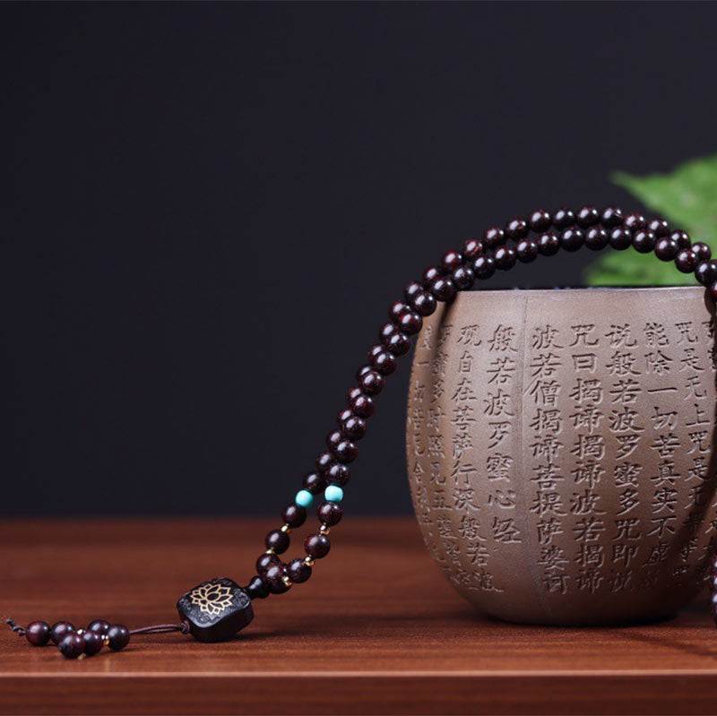 Buddha Stones 108 Mala Beads Tibetano Piccola Foglia Sandalo Rosso Braccialetto di Equilibrio di Loto