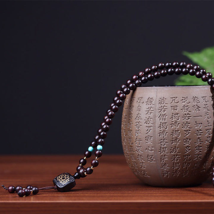 Buddha Stones 108 Mala Beads Tibetano Piccola Foglia Sandalo Rosso Braccialetto di Equilibrio di Loto