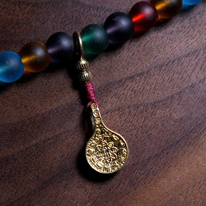 Buddha Stones Tibetano 108 Mala Perline Multicolore Liuli Perline di Vetro Zodiaco Cinese Nove Palazzi Otto Diagrammi Braccialetto con Ciondolo