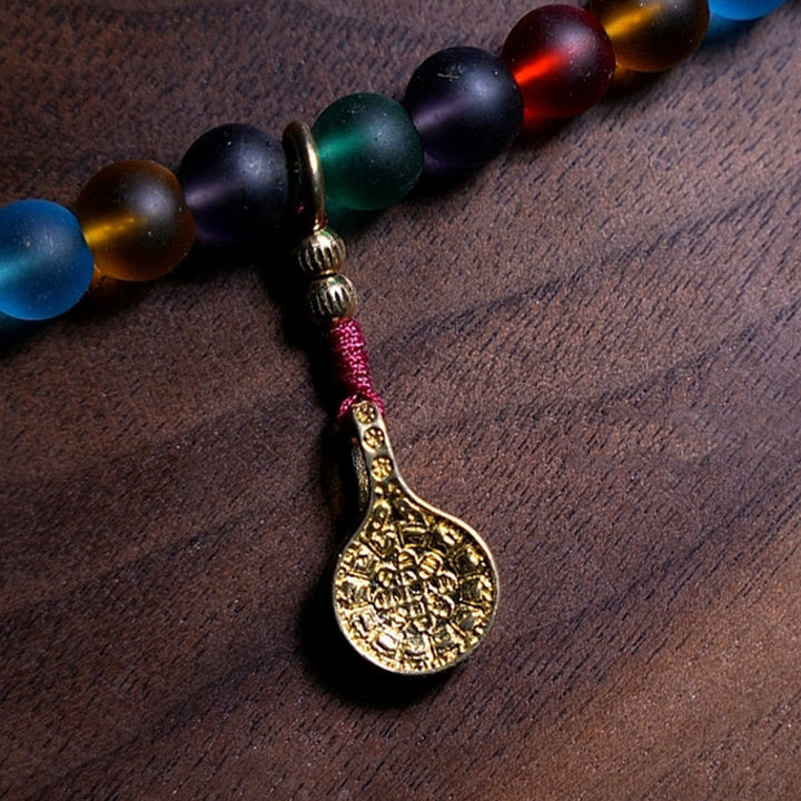 Buddha Stones Tibetano 108 Mala Perline Multicolore Liuli Perline di Vetro Zodiaco Cinese Nove Palazzi Otto Diagrammi Braccialetto con Ciondolo