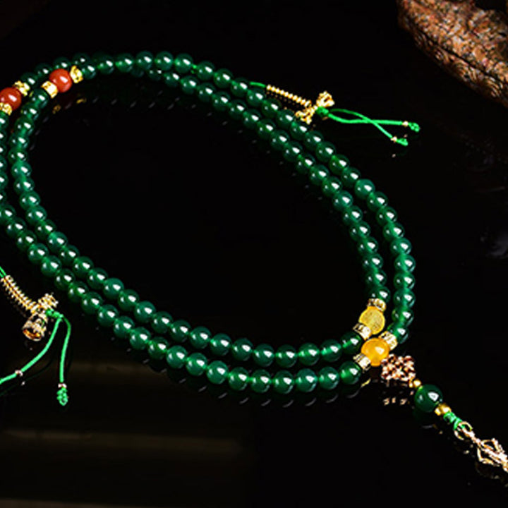 Buddha Stones 108 Perle Agata Verde Naturale Braccialetto Mala