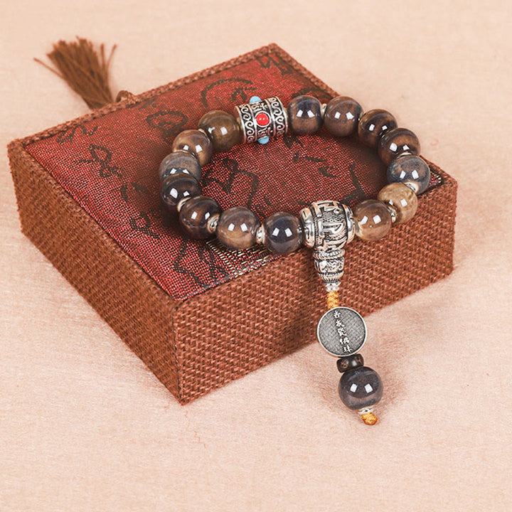 Buddha Stones Tibet Om Mani Padme Hum Ruota di preghiera Dorje Vajra Perline di vetro incise Bracciale della saggezza