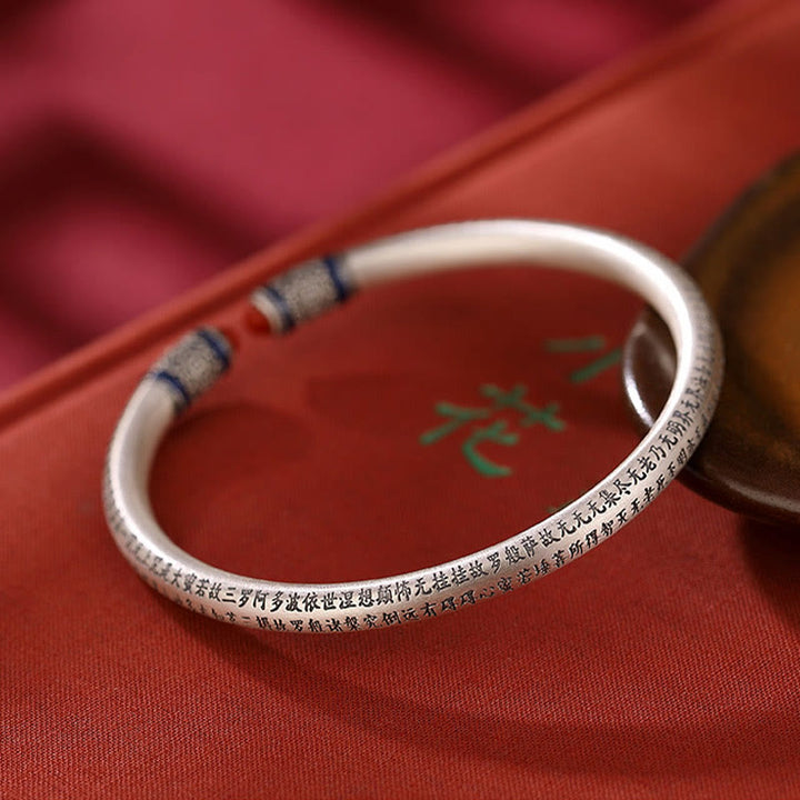Braccialetto di protezione in agata rossa incisa con sutra del cuore in argento sterling 999 Buddha Stones