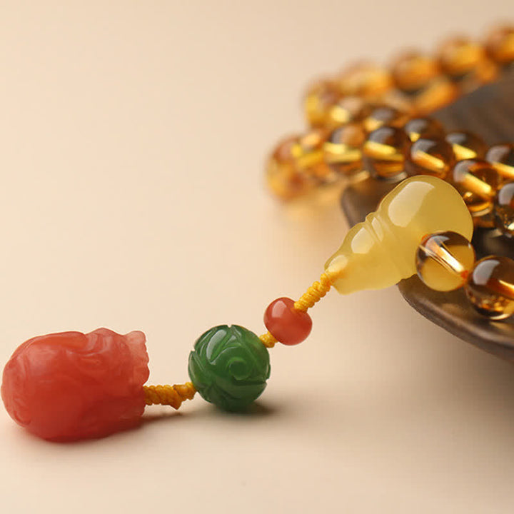 Braccialetto con ciondolo di protezione PiXiu, 108 perle di Mala, ambra citrino naturale, fibbia della pace, agata rossa - image 25