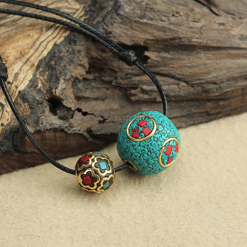 Collana con ciondolo con doppia perla turchese tibetana Buddha Stones, protezione e forza