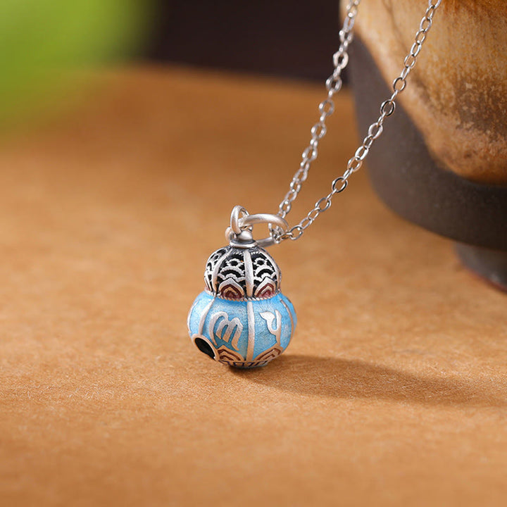 Collana con ciondolo della saggezza con design a zucca inciso in argento sterling 999 Om Mani Padme Hum Buddha Stones - Om Mani Padme Hum(Amore♥Concentrazione) - image 1